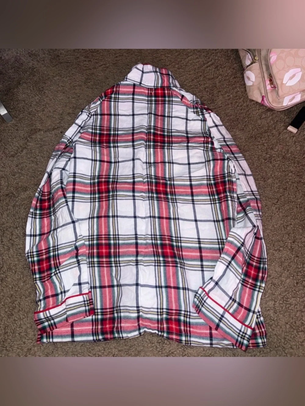 Target Women’s Red White Plaid Flannel Pajama Top - Picture 2 of 2